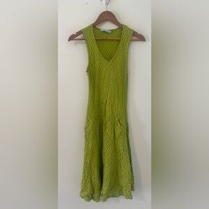Luna Luz SANTA ROSA DRESS Green Textured Print Lagenlook Linen Blend Artsy XS